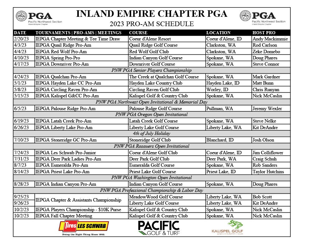 2023 IEPGA TOURNAMENT SCHEDULE Inland Empire Chapter PGA